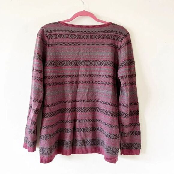 J Jill Dusty Purple Winter Print Crew Neck‎ Sweater Women’s Size Large L New $89 - Picture 2 of 9